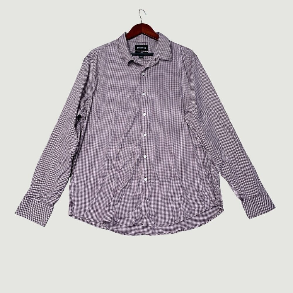 Bonobos Men's XXL Slim Fit Long Sleeve Button-Up Shirt Checkered Red L1363
